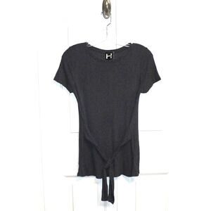 H by Bordeaux Tie Front Ribbed Knit T-Shirt in‎ Licorice Small MSRP $58